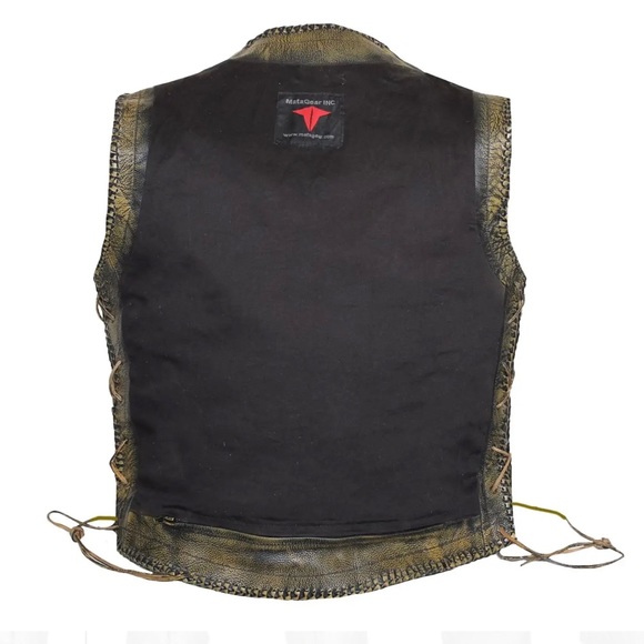 MEN’S MOTORCYCLE CLASSIC SIDE LACES BUCKLED BROWN CONCEALED CARRY LEATHER VEST - Picture 8 of 8